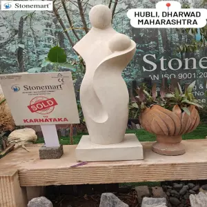 Sold To Hubli, Karnataka 3 Feet Stone Mother Child Modern Abstract Sculpture For Home And Garden Decor