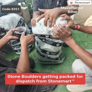 Packing Natural Stone Garden Boulders For Dispatch To Muzaffarpur, Bihar