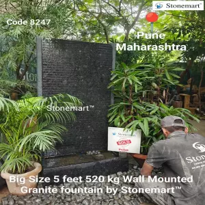 Sold To Pune, Maharashtra 5 Feet Wall Mounted Panel Fountain Handcrafted Out Of Black Granite