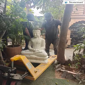 Sold To Bhubaneswar, Odisha 3 Feet, 180 Kg White Marble Stone Meditation Buddha Sculpture For Home And Garden