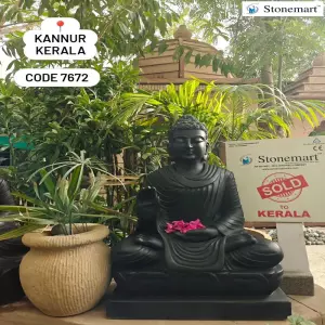 Sold To Kannur, Kerala 2 Feet Hand Carved Black Marble Stone Buddha Statue For Home And Garden
