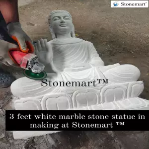 Carving 3 Feet Big White Marble Stone Buddha Statue For Indoor And Outdoor