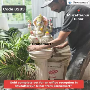 Sold To Muzaffarpur, Bihar Handcrafted 18 Inch Marble Ganesha Statue With 2.5 Feet Stone Pedestal