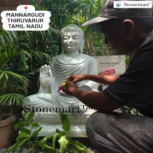 Sold To Thiruvarur, Tamil Nadu 3 Feet, 180 Kg Handcrafted Abhaya Mudra Marble Buddha Sculpture For Exterior Decor