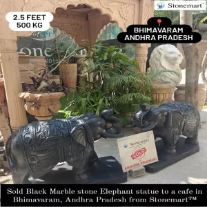 Sold To Bhimavaram, Andhra Pradesh Intricately Carved Large Size Black Stone Elephant Statue For Home Vastu