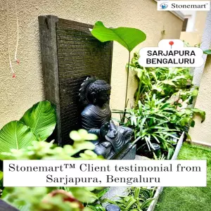 Client Testimonial Of 5 Feet Granite Waterfall With 3 Feet Black Marble Buddha Idol From Bengaluru, Karnataka