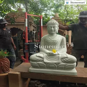 Sold To Trivandrum, Kerala 3 Feet, 180 Kg White Marble Stone Big Gautam Buddha Statue For Home And Garden