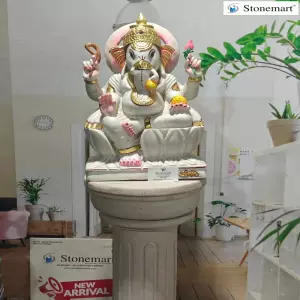 Sold To Muzaffarpur, Bihar 18 Inch, 35 Kg Ganesha Sculpture Hand Carved Out Of Single Block Of White Marble