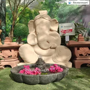53 Inch, 500 Kg Modern Abstract Ganesha Stone Sculpture With Granite Urli Fountain