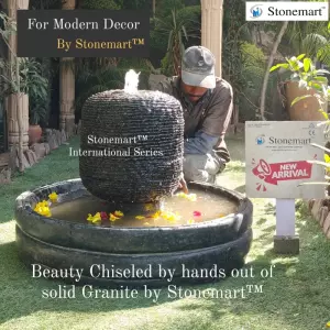 3 Feet Diameter, 800 Kg Hand Chiseled Granite Sphere Water Fountain