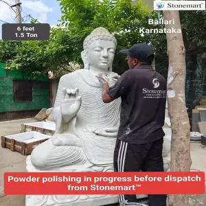 Powder Polishing Big Handcrafted 6 Feet White Marble Stone Buddha Statue