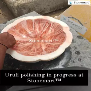 16 Inch White Marble Stone Uruli Bowl Polishing In Progress For Home And Garden