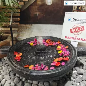 Sold To Udupi, Karnataka 32 Inch, 90 Kg Hand Carved Granite Urli Fountain For Interior Decor