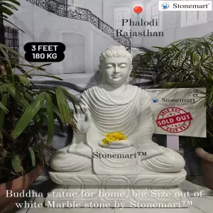 Sold To Indian Air Force, Phalodi, Rajasthan Large Size Buddha Statue For Home Out Of White Marble Stone