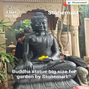 Available 4 Feet, 550 Kg Black Marble Bhumisparsha Mudra Buddha Sculpture For Home And Garden