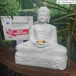 Sold To Salem, Tamil Nadu 2 Feet White Marble Carved Buddha Idol For Home And Garden