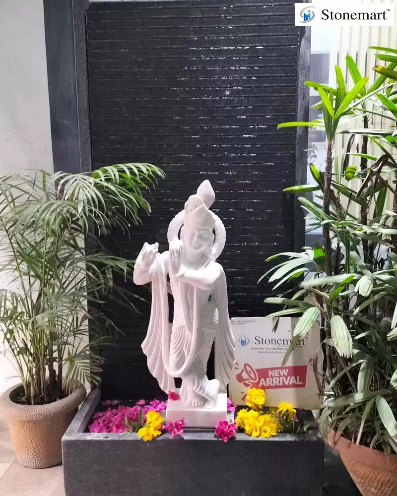 Lord Krishna Statue With Granite Fountain