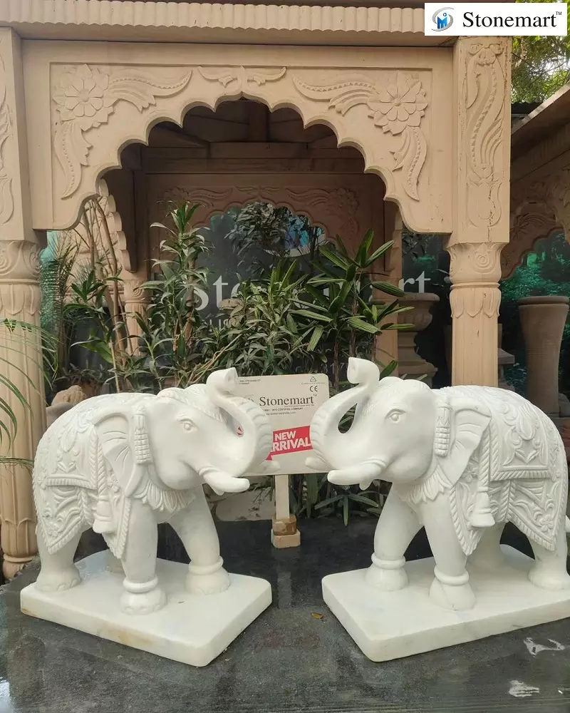 White Marble Stone Elephant Statues