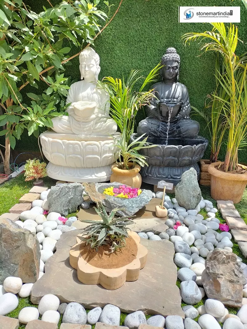 Sold 3 Feet Buddha Fountain In Black And White Marble - stonemartindia.com