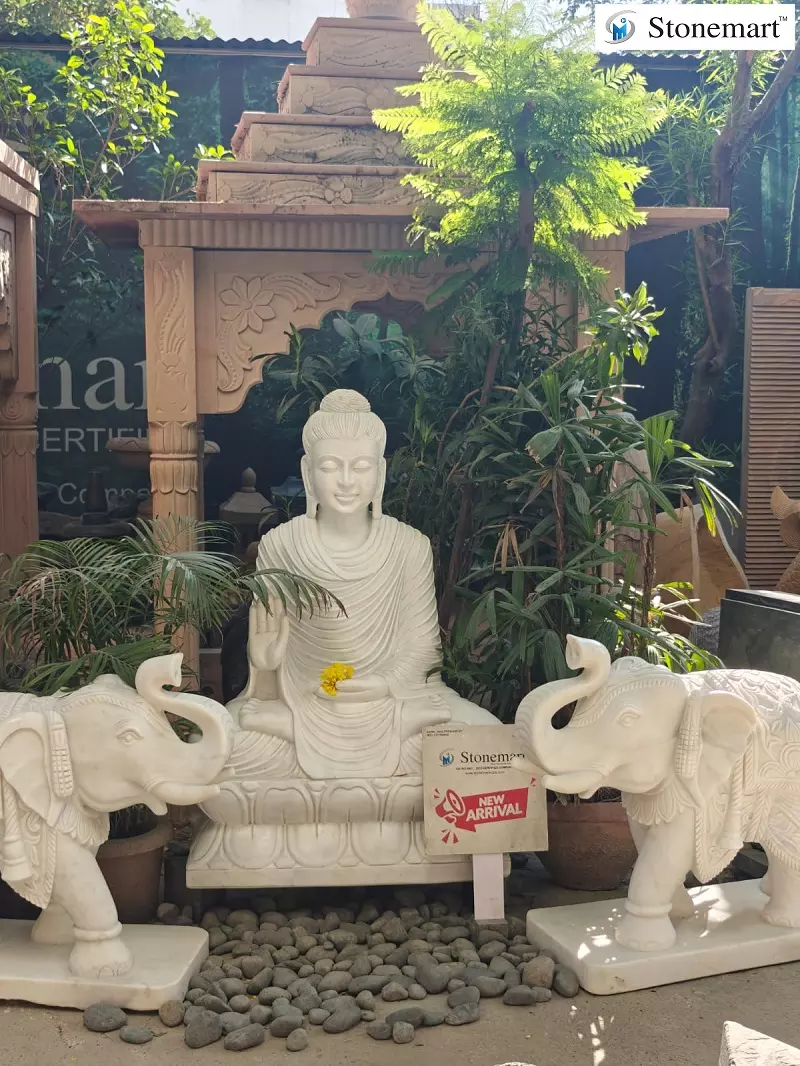 3 Feet Elephant With 4 Feet Buddha Statue