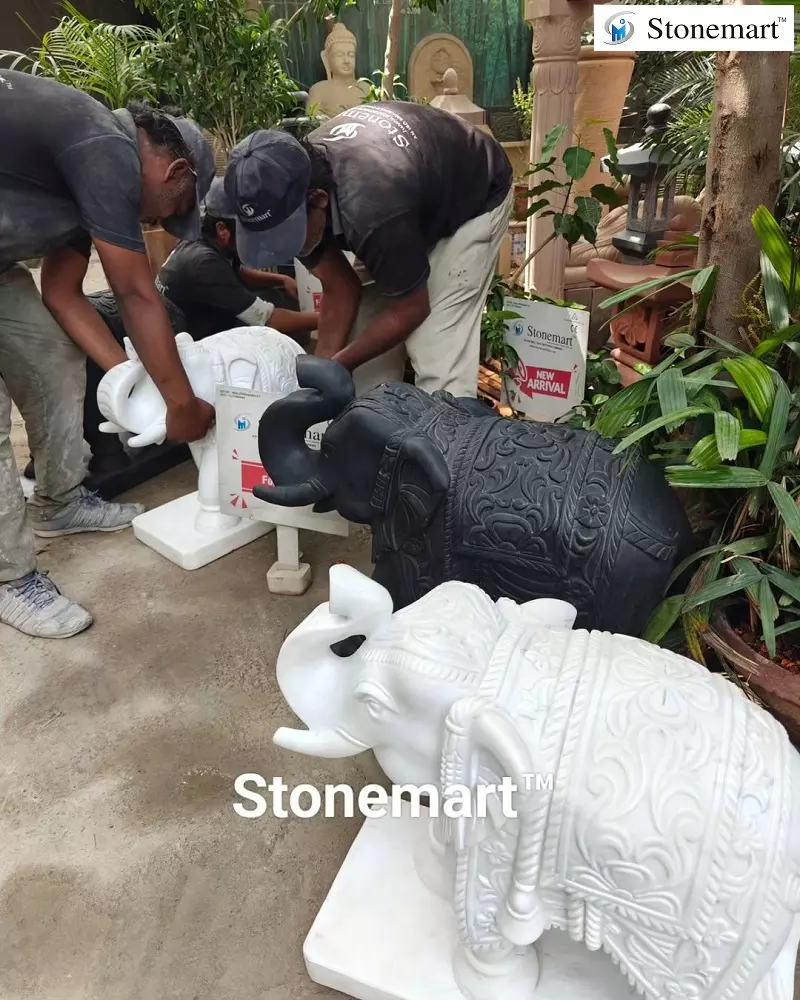 Hand Carved Marble Stone Elephant Statues