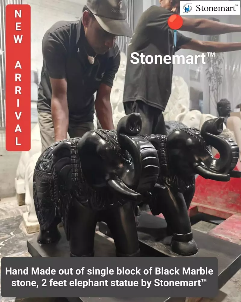 Black Marble Stone Elephant Statues